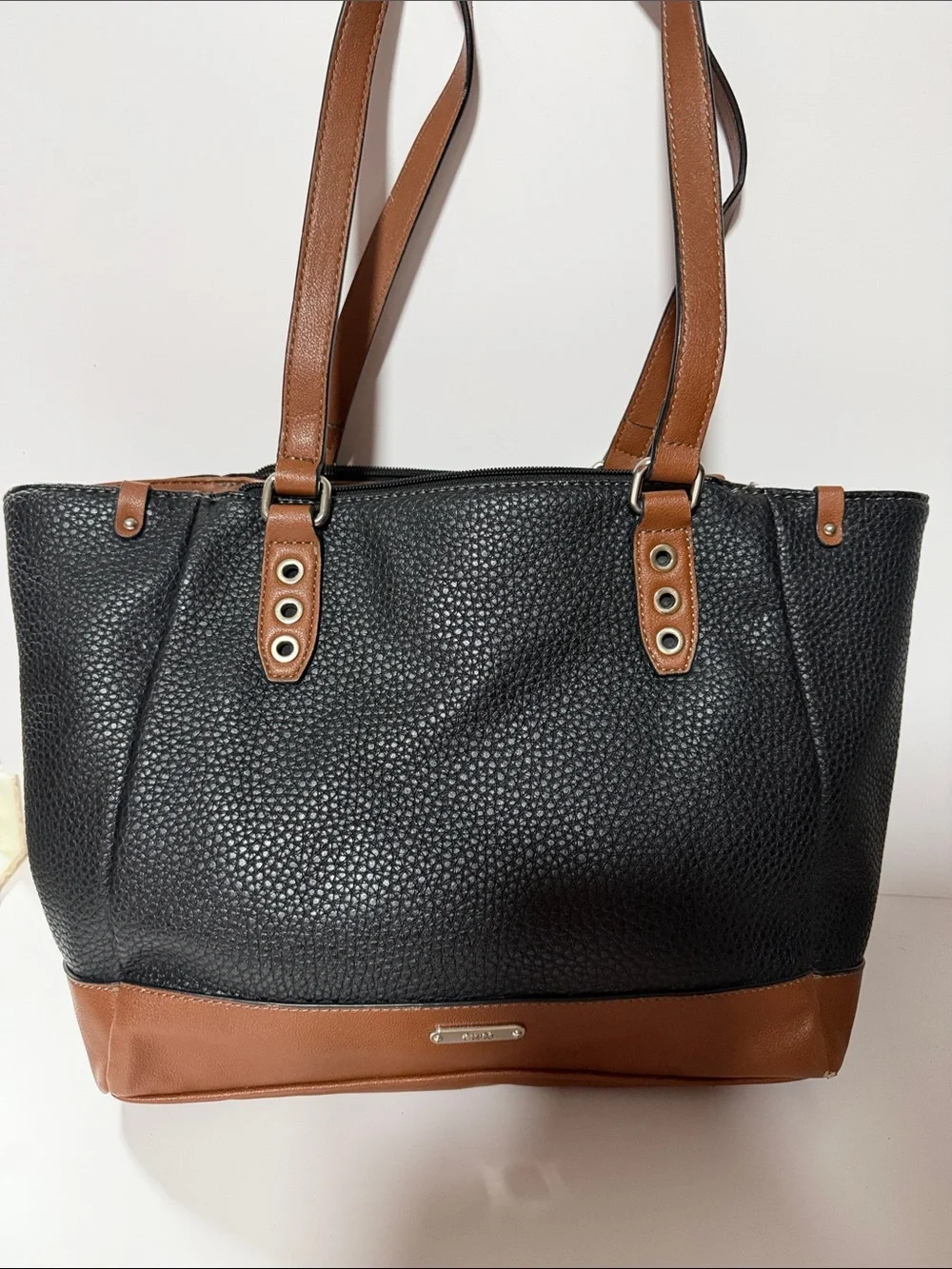 Chaps Black and Brown Two-Tone Pebbled Tote